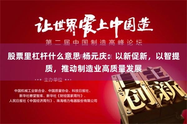 股票里杠杆什么意思 杨元庆：以新促新，以智提质，推动制造业高质量发展