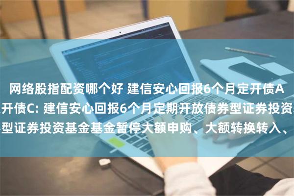 网络股指配资哪个好 建信安心回报6个月定开债A,建信安心回报6个月定开债C: 建信安心回报6个月定期开放债券型证券投资基金基金暂停大额申购、大额转换转入、定期定额投资公告