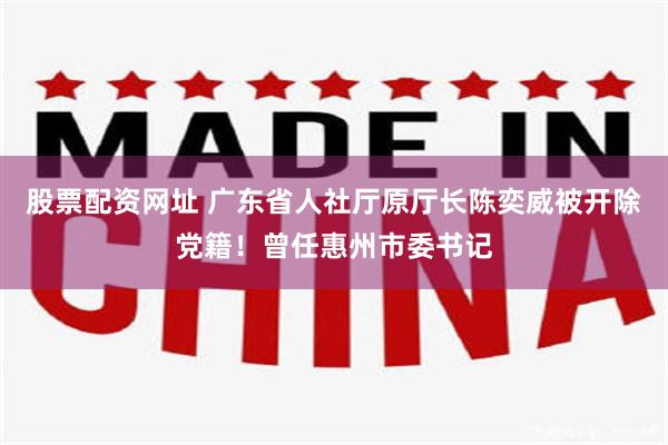 股票配资网址 广东省人社厅原厅长陈奕威被开除党籍！曾任惠州市委书记